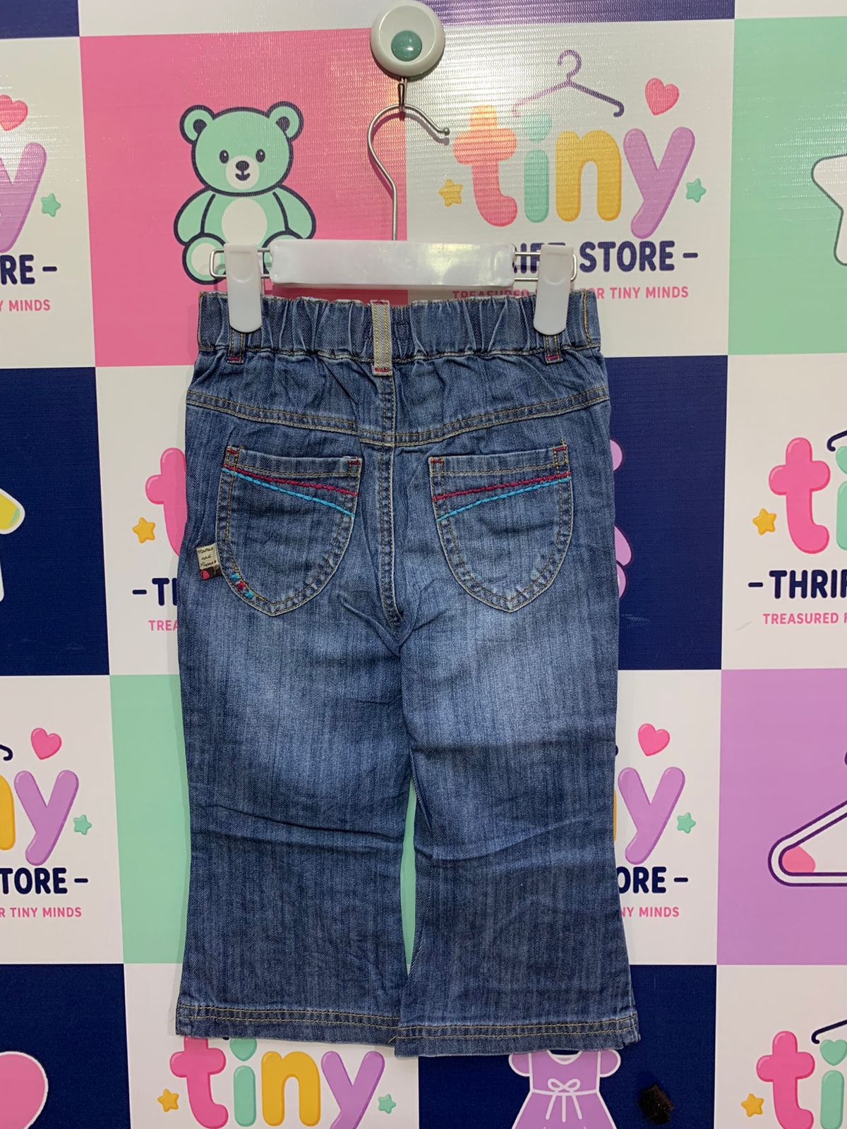 Mamas & Papas Girls Floral Embroidered Bootcut Denim Jeans - Size 18-23M AB1
