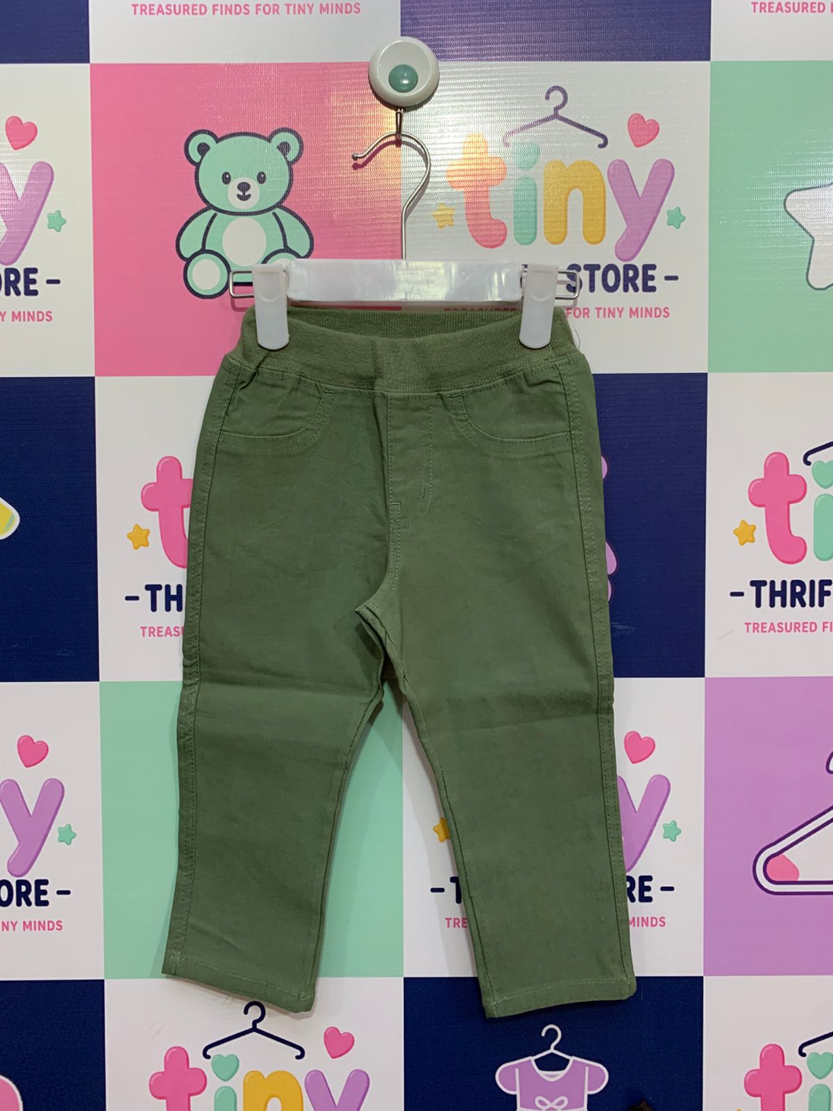 Uniqlo Baby Toddler Olive Green Relaxed Fit Trousers Size: 80 (Approx. 12–18 Months / Up to 11kg) AB1