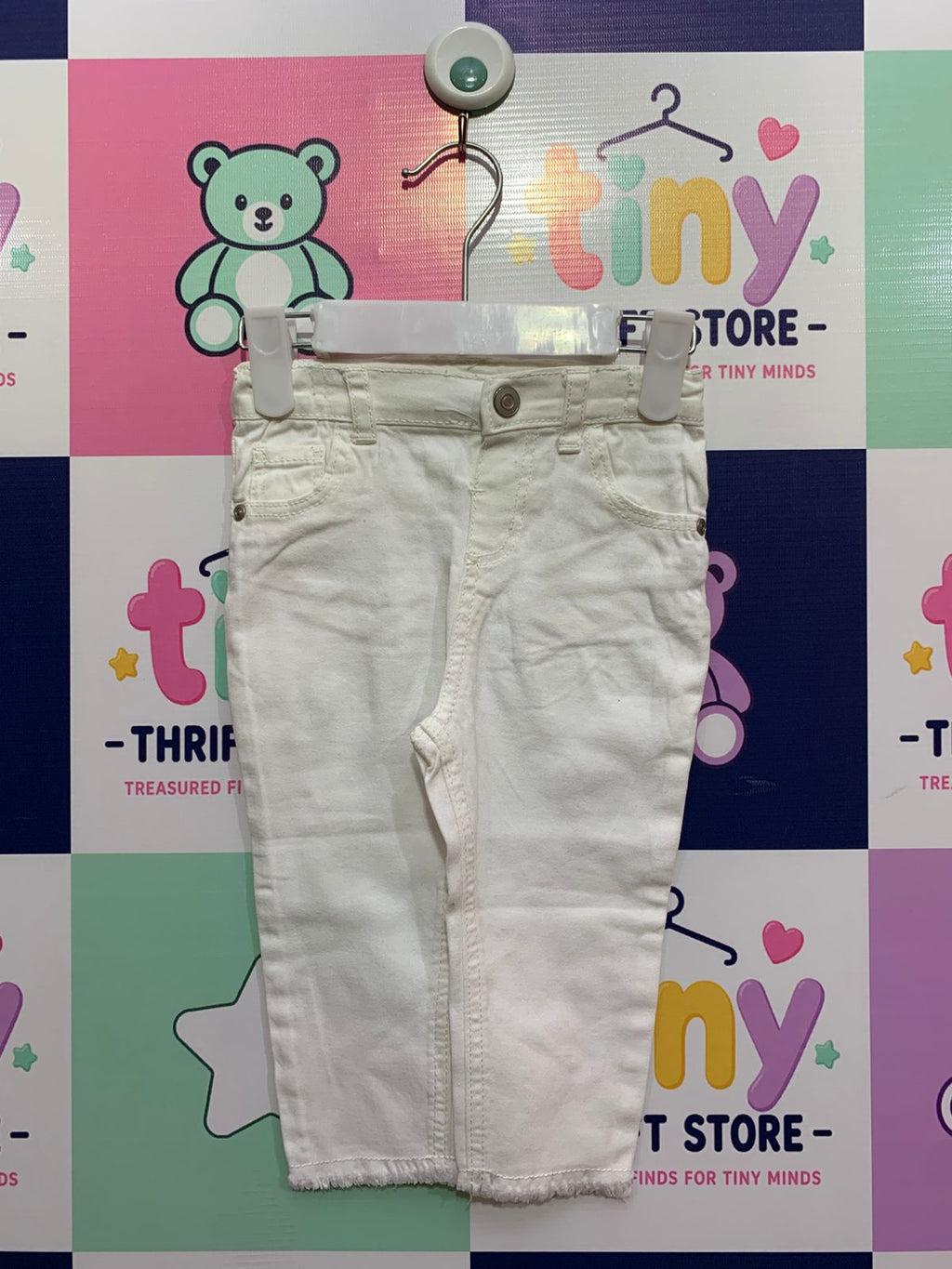 Primark Baby Girl White Raw Hem Denim Jeans Size: 9–12 Months (80cm) AB1