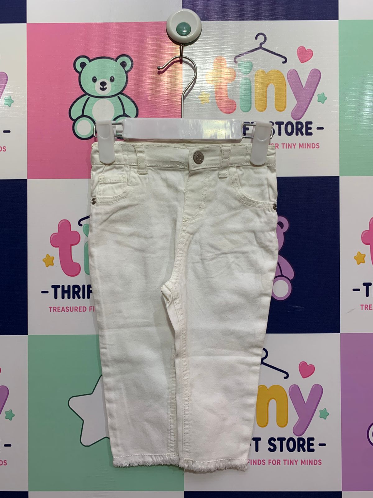 Primark Baby Girl White Raw Hem Denim Jeans Size: 9–12 Months (80cm) AB1