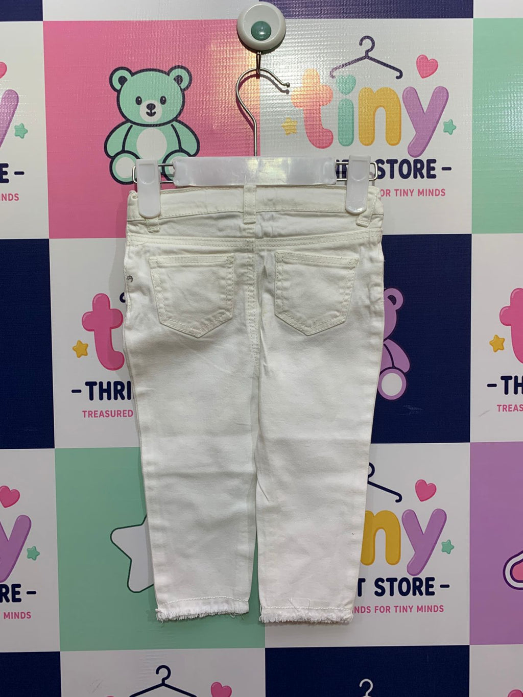 Primark Baby Girl White Raw Hem Denim Jeans Size: 9–12 Months (80cm) AB1