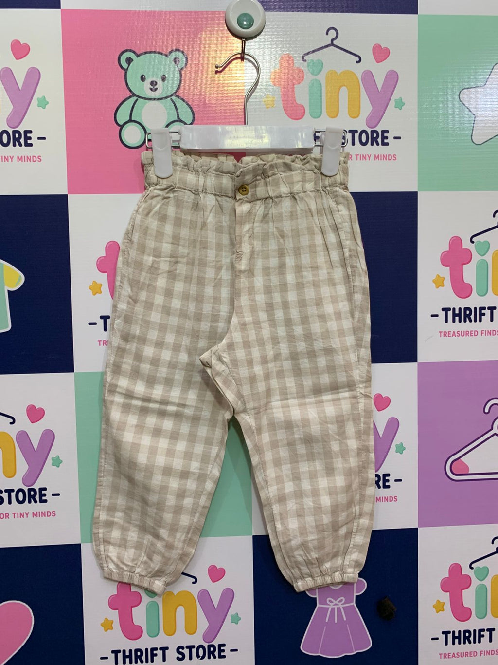 H&M Gingham Linen-Blend Pull-On Trousers - Size 2T AB1