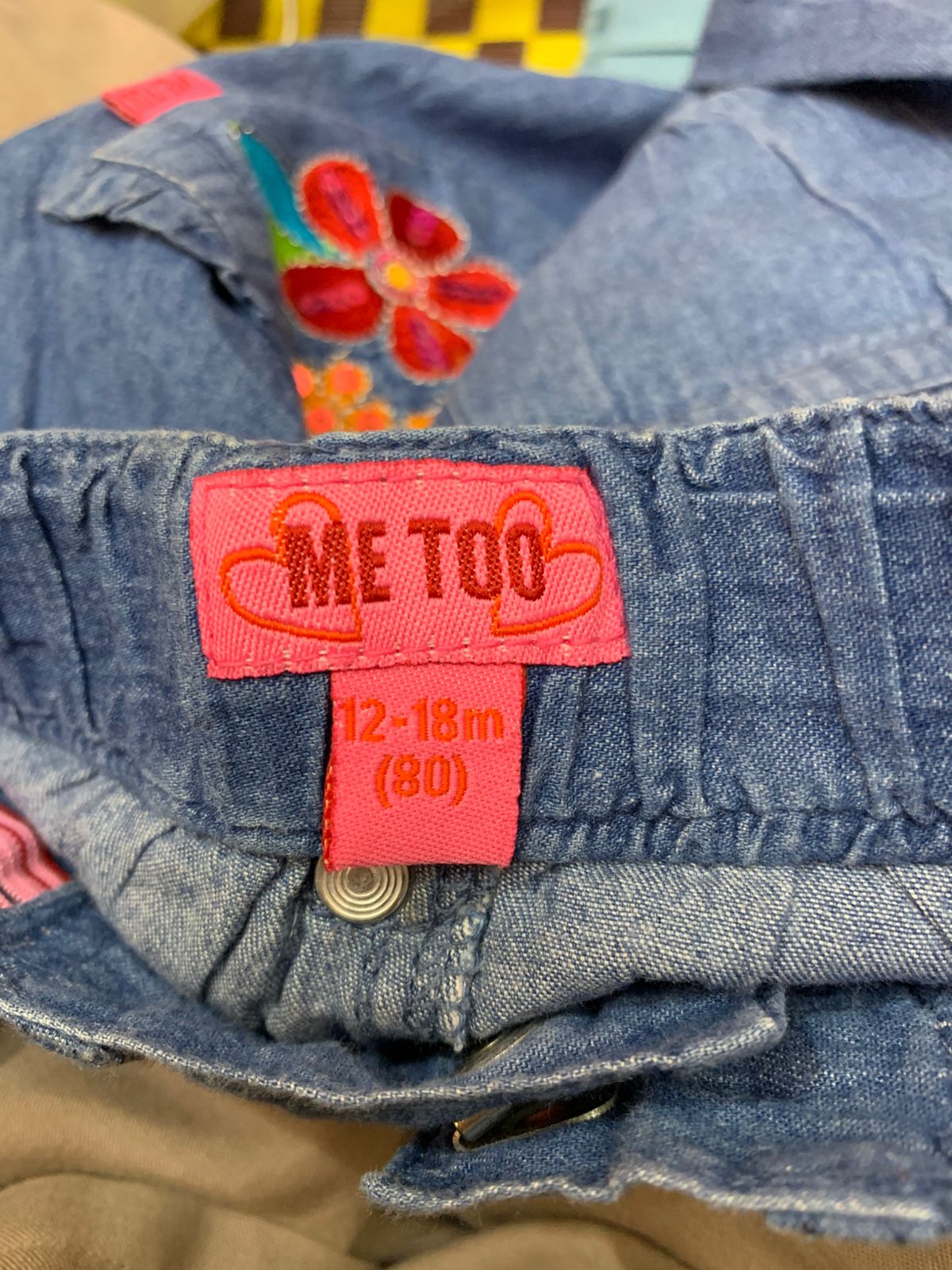 Me Too Toddler Girls Embroidered Floral Denim Joggers Size: 12-18 Months (80 cm) AB1