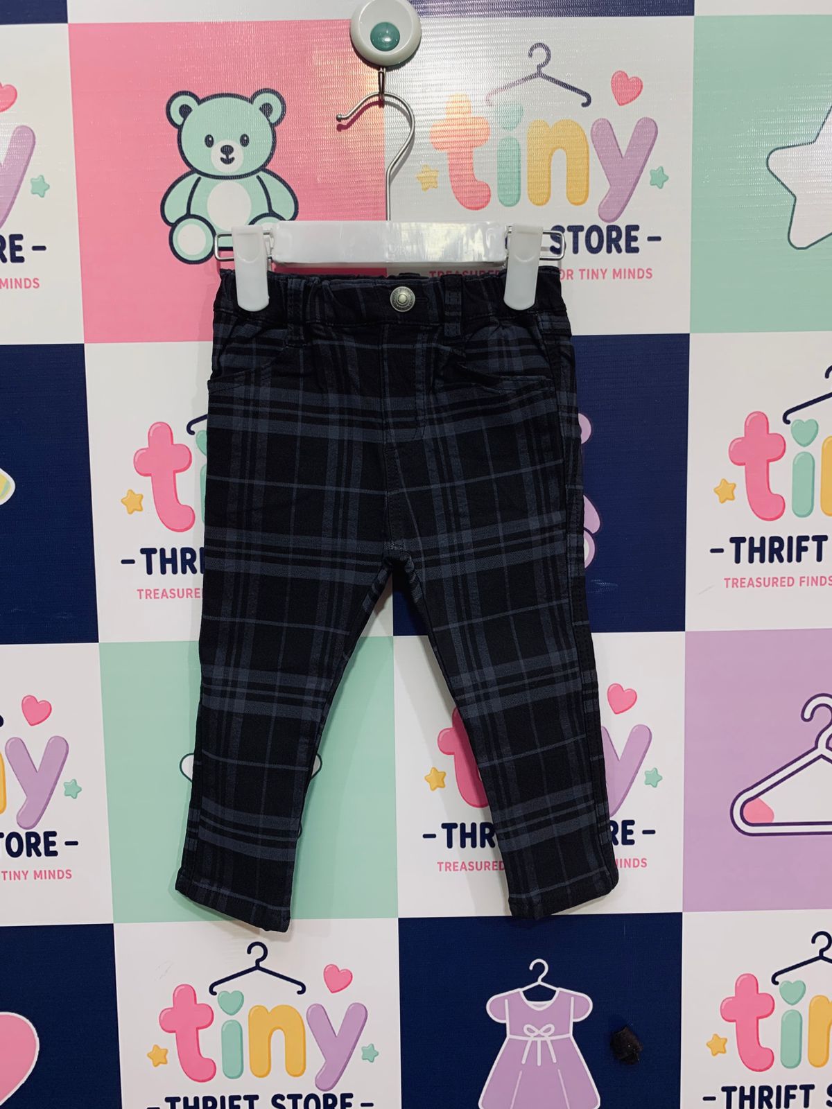 Branshes Toddler Boy Plaid Slim-Fit Check Trousers Size: 90 (Recommended for 18-24 Months) AB1