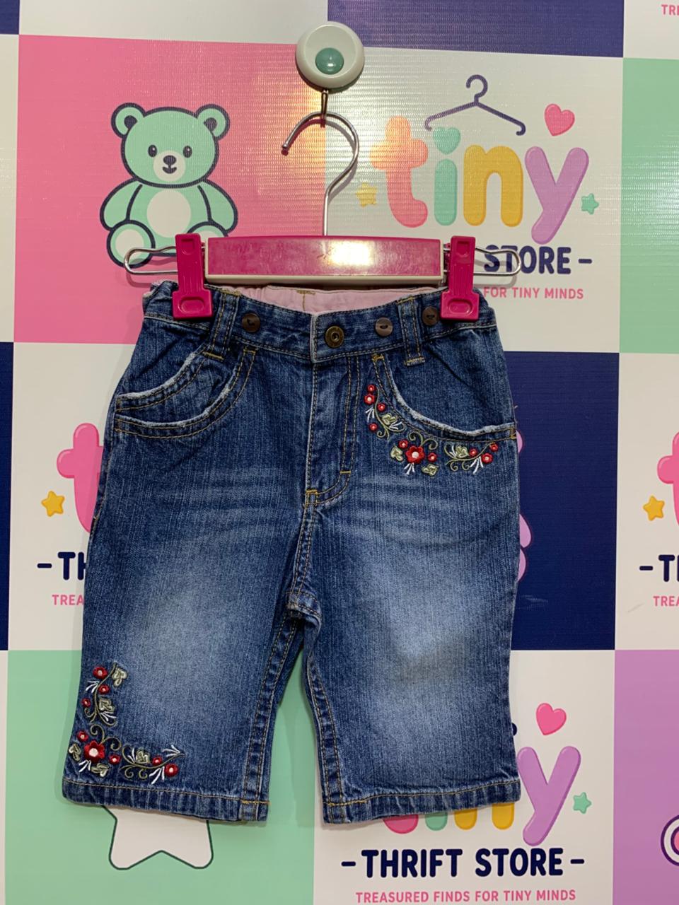H&M Baby Girls Floral Embroidered Denim Jeans - Size 2-4 Months AB1