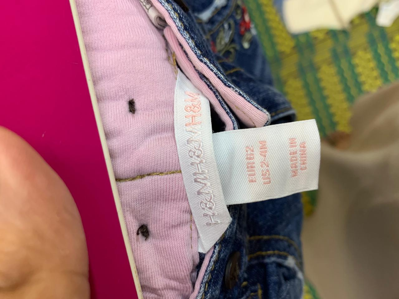 H&M Baby Girls Floral Embroidered Denim Jeans - Size 2-4 Months AB1