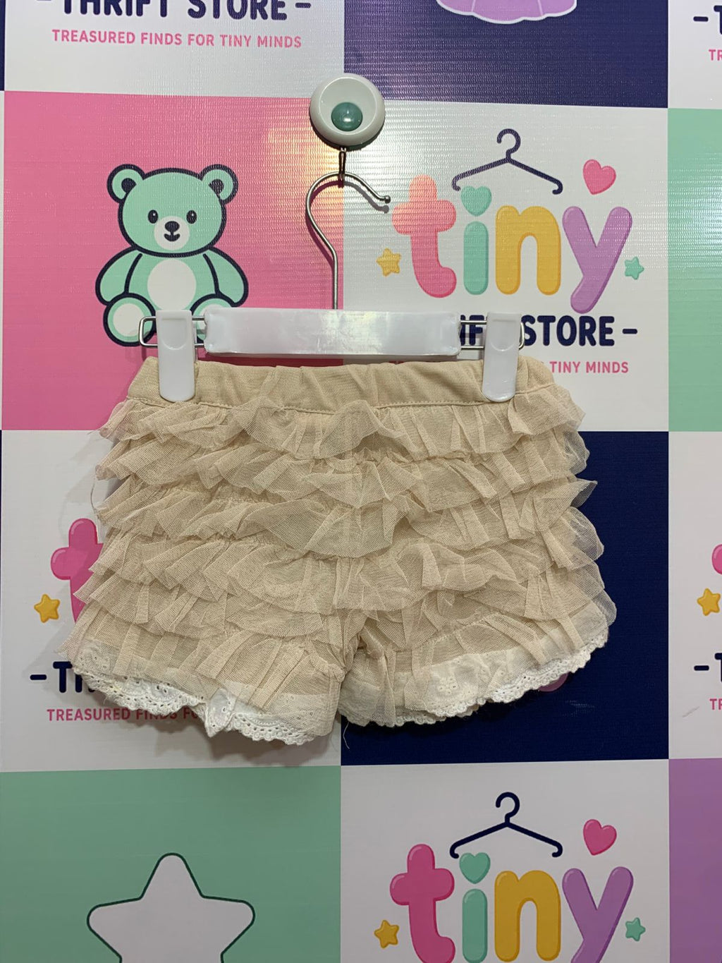 Boutique Japanese Style Beige Tulle Ruffle Bloomers - Size 80 (12-18 Months) AB1