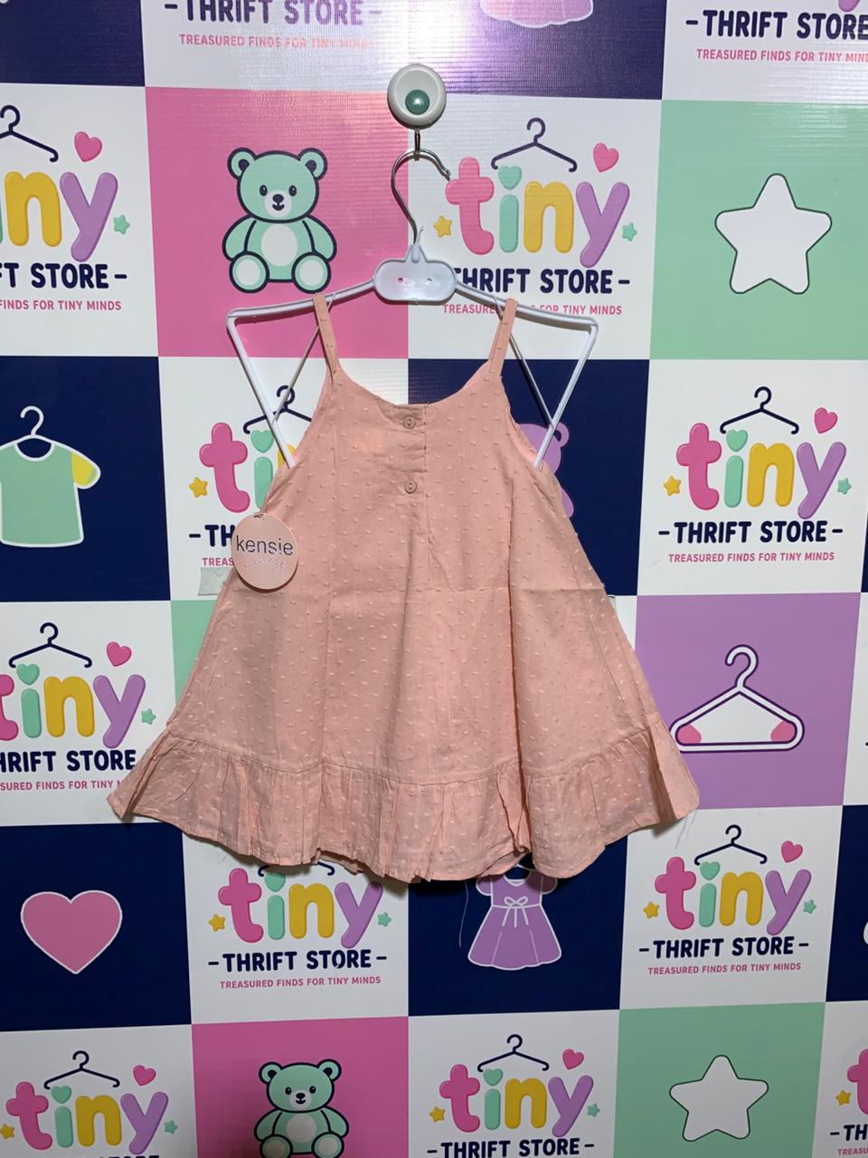 Kensie Baby Peach Swiss Dot Sleeveless Dress with Lace Butterfly Detail - Size 18 Months (1 to 1.5 Years) - AB1
