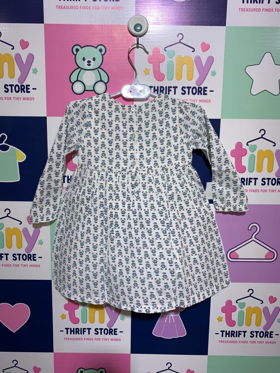 Baby Club Girls Floral Long Sleeve Cotton Dress - Size 92 (Estimated 1.5 - 2 Years) AB1