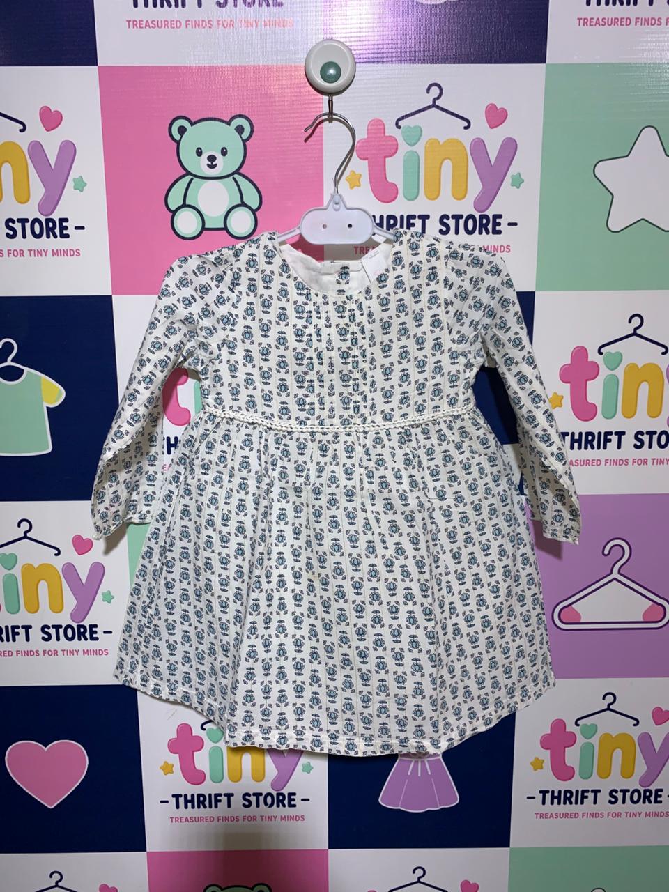 Baby Club Girls Floral Long Sleeve Cotton Dress - Size 92 (Estimated 1.5 - 2 Years) AB1