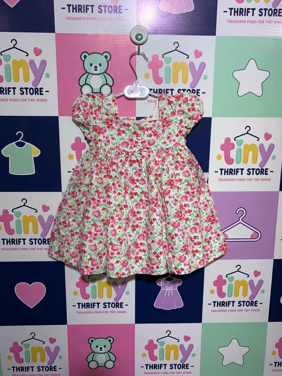 Ralph Lauren Baby Girls Pink & Green Floral Smocked Cotton Dress - Size 12M (Estimated 9-12 Months) AB1