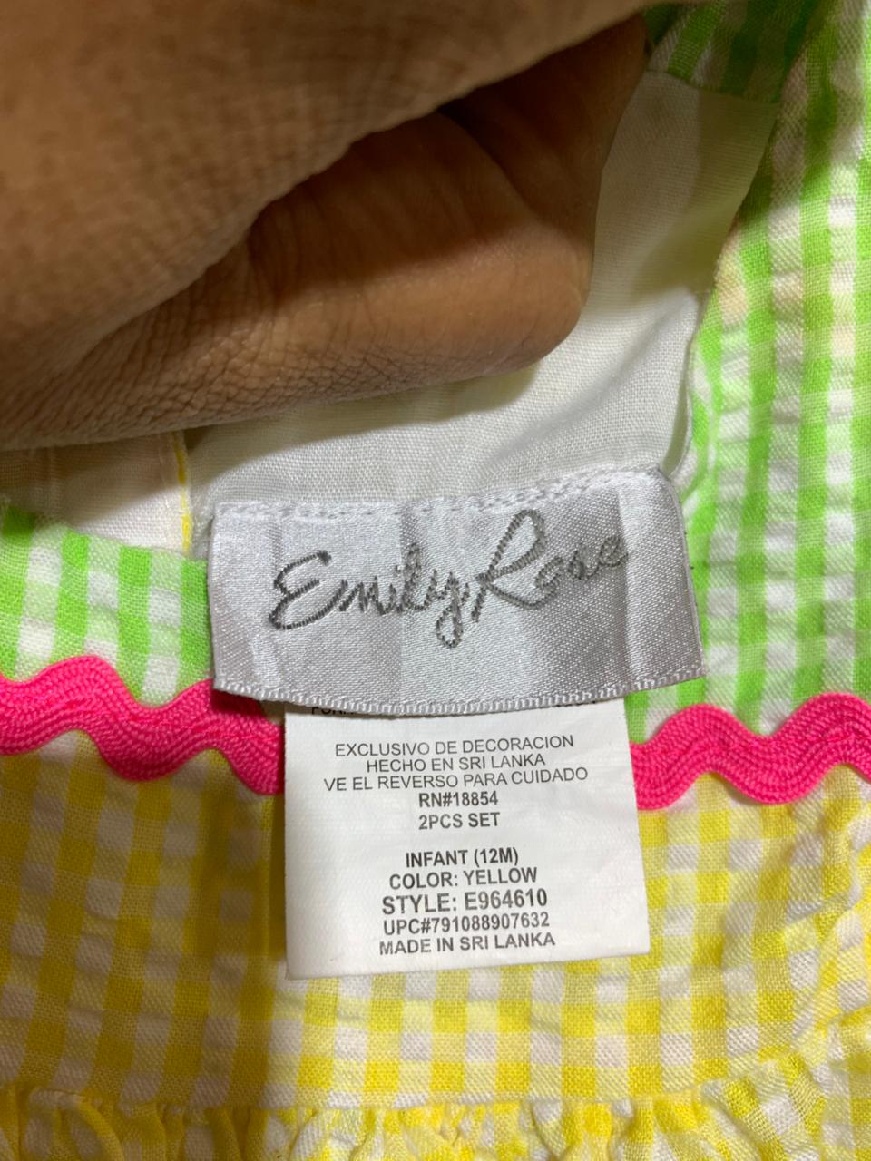 Emily Rose Baby Girls Yellow & Green Gingham Flamingo Dress - Size 12M (Estimated 1 Year Old) AB1