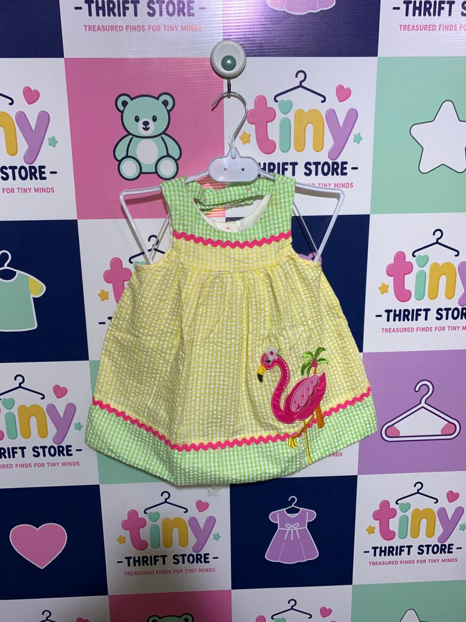 Emily Rose Baby Girls Yellow & Green Gingham Flamingo Dress - Size 12M (Estimated 1 Year Old) AB1