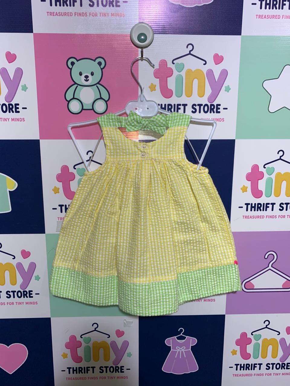 Emily Rose Baby Girls Yellow & Green Gingham Flamingo Dress - Size 12M (Estimated 1 Year Old) AB1