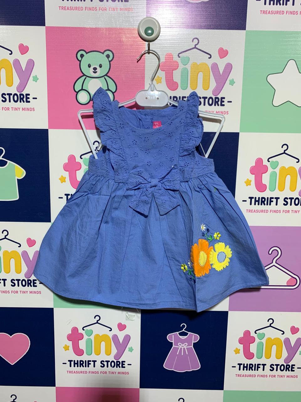 Goodlad Baby Girls Blue Eyelet Ruffle Dress with Floral Embroidery - Size 24M (Estimated 2 Years Old) AB1