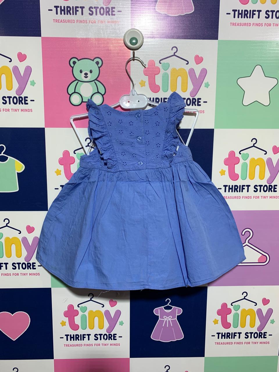 Goodlad Baby Girls Blue Eyelet Ruffle Dress with Floral Embroidery - Size 24M (Estimated 2 Years Old) AB1