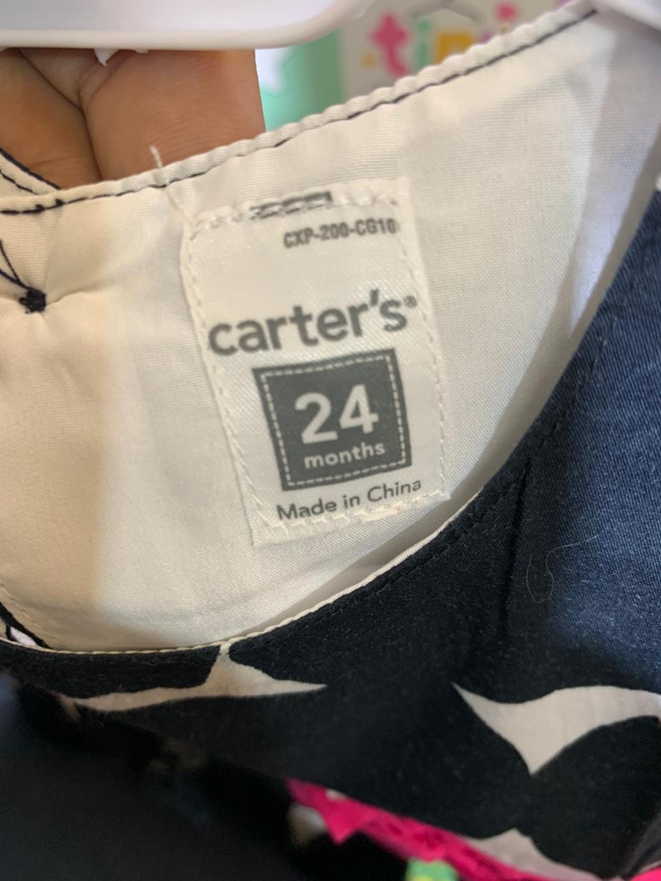 Carter's Baby Girls Navy & White Polka Dot Dress with Pink Bow - Size 24M (Estimated 2 Years Old) AB1