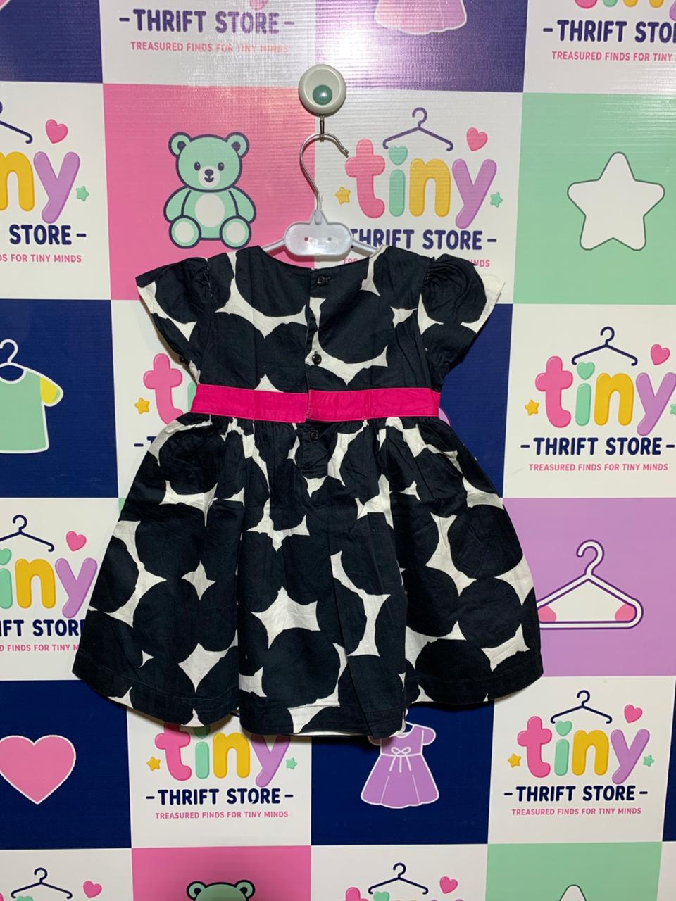 Carter's Baby Girls Navy & White Polka Dot Dress with Pink Bow - Size 24M (Estimated 2 Years Old) AB1