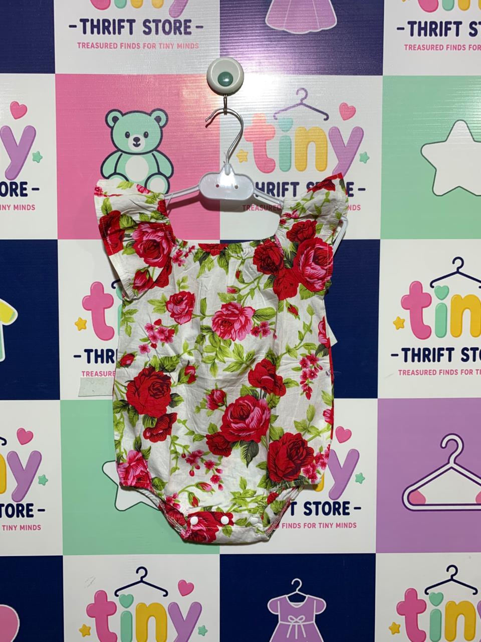 Baby Girls Red Rose Floral Ruffle Sleeve Romper - Size 80 (Estimated 9-12 Months) AB1