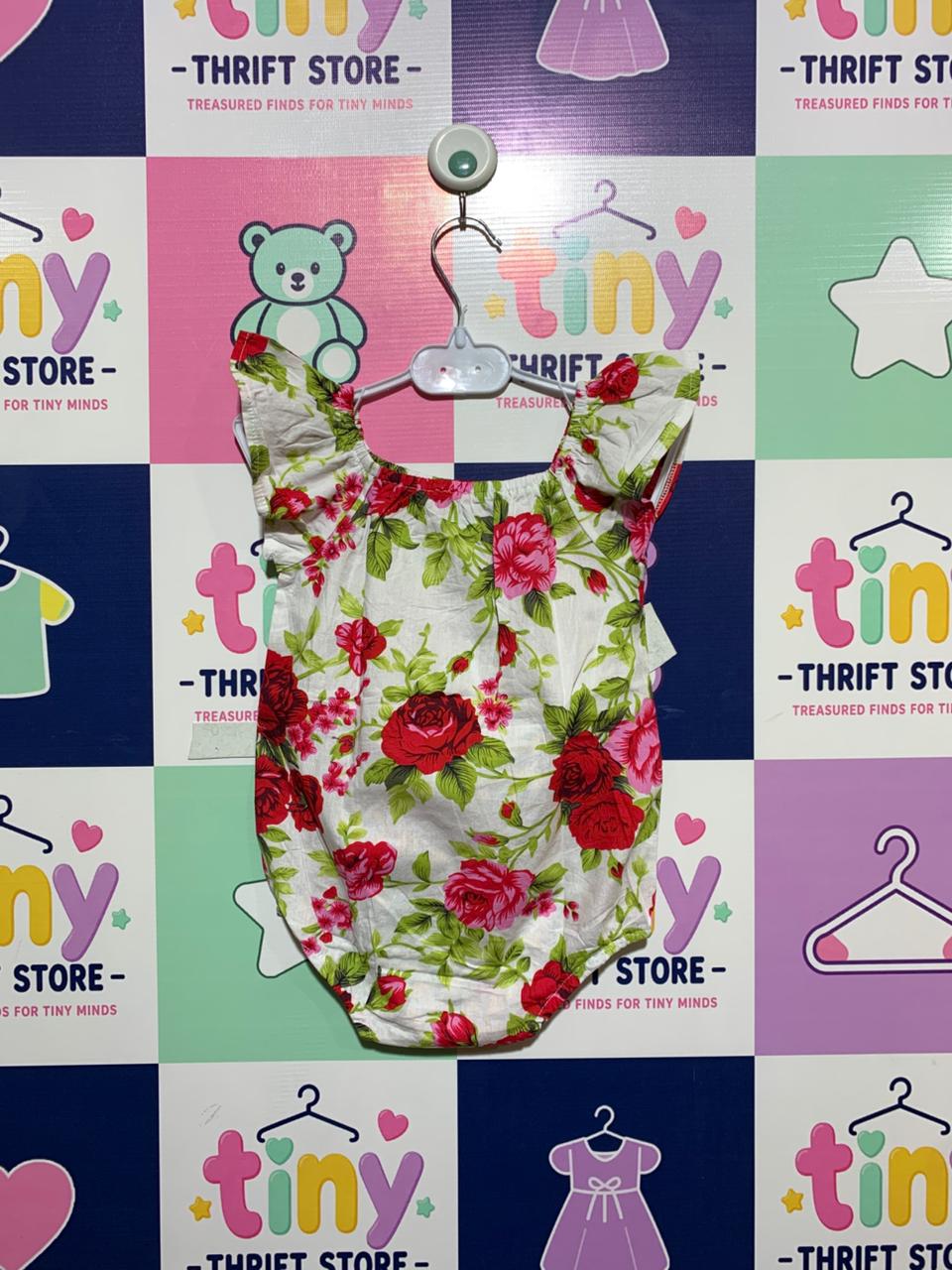 Baby Girls Red Rose Floral Ruffle Sleeve Romper - Size 80 (Estimated 9-12 Months) AB1