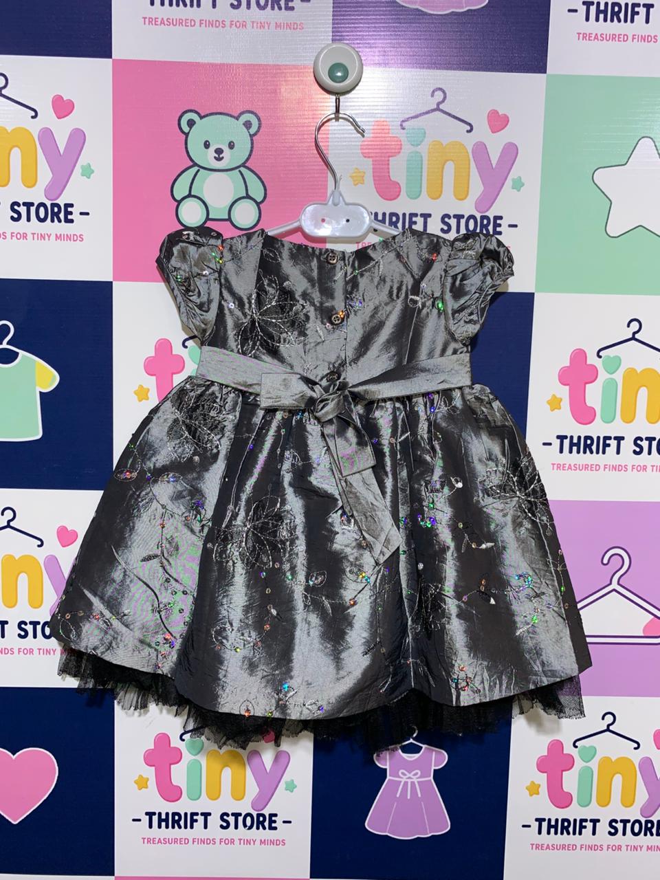 La Princess Charcoal Gray Sequin Floral Party Dress - Size 18M (Estimated for 1.5 Years Old) AB1