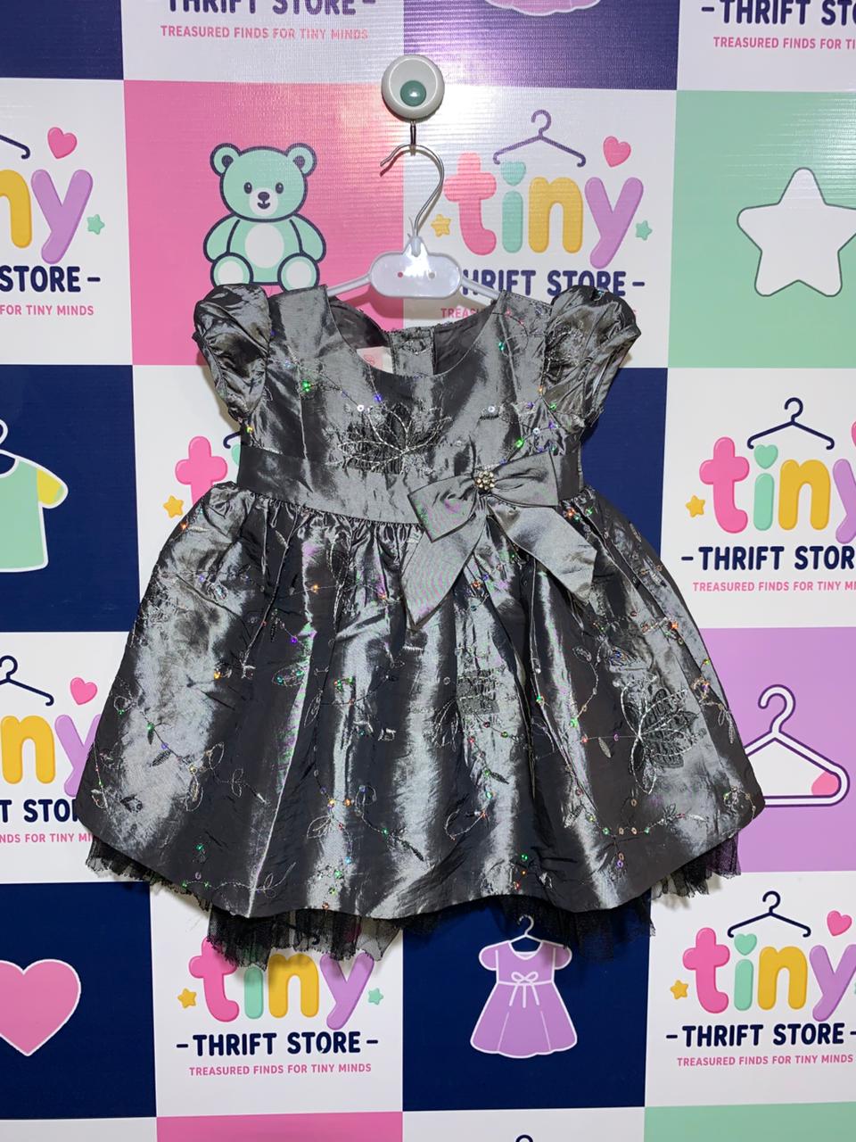 La Princess Charcoal Gray Sequin Floral Party Dress - Size 18M (Estimated for 1.5 Years Old) AB1