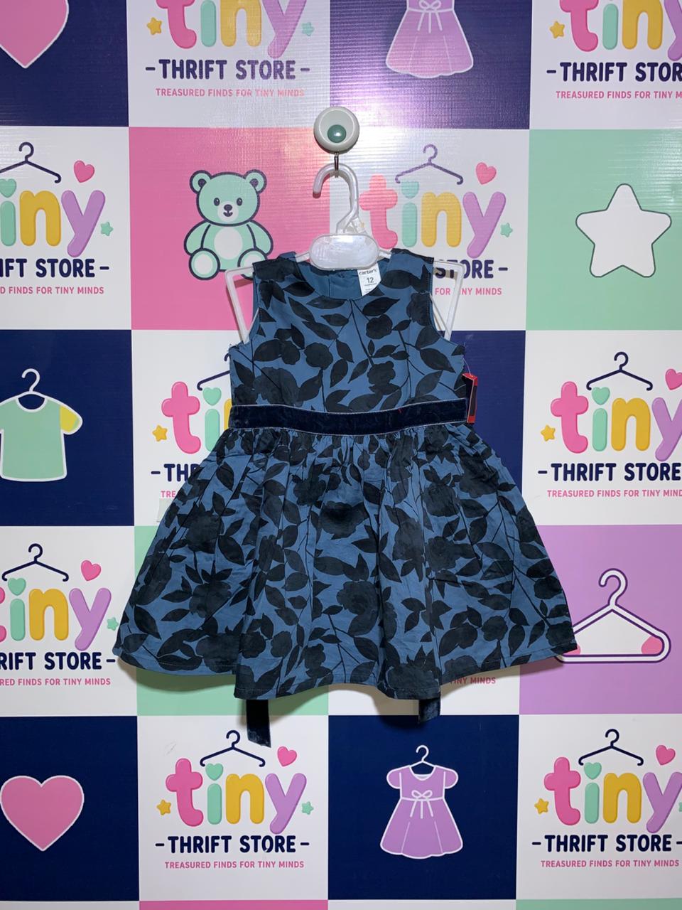 Carter's Baby Girl Blue & Black Floral Sleeveless Dress - Size 12M (Estimated for 1 Year Old) AB1