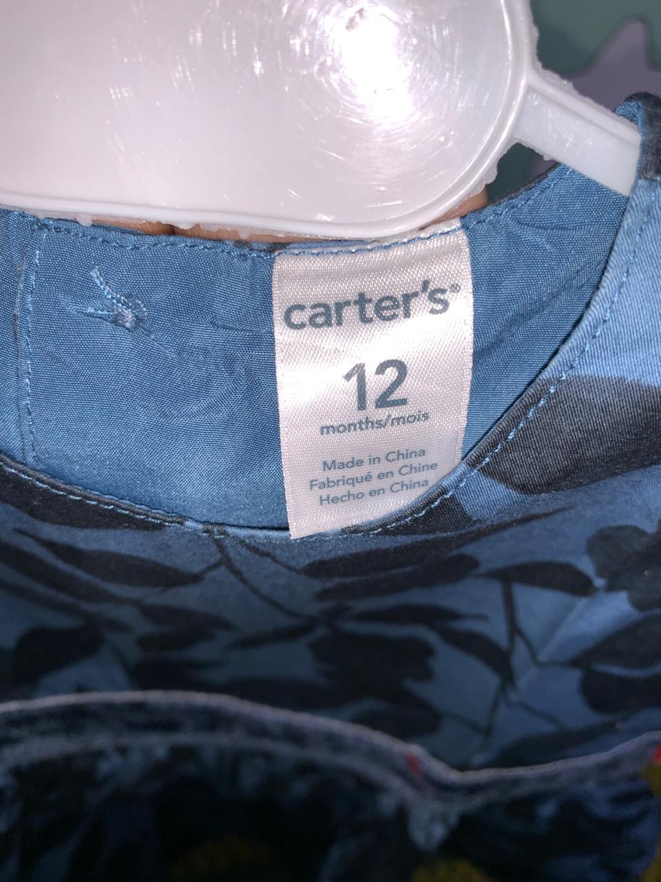 Carter's Baby Girl Blue & Black Floral Sleeveless Dress - Size 12M (Estimated for 1 Year Old) AB1
