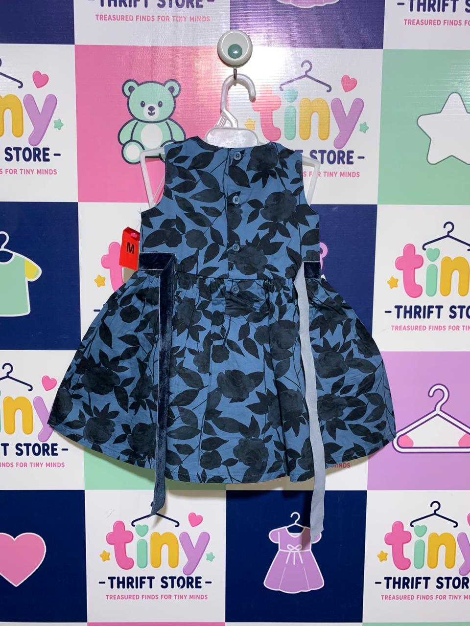 Carter's Baby Girl Blue & Black Floral Sleeveless Dress - Size 12M (Estimated for 1 Year Old) AB1
