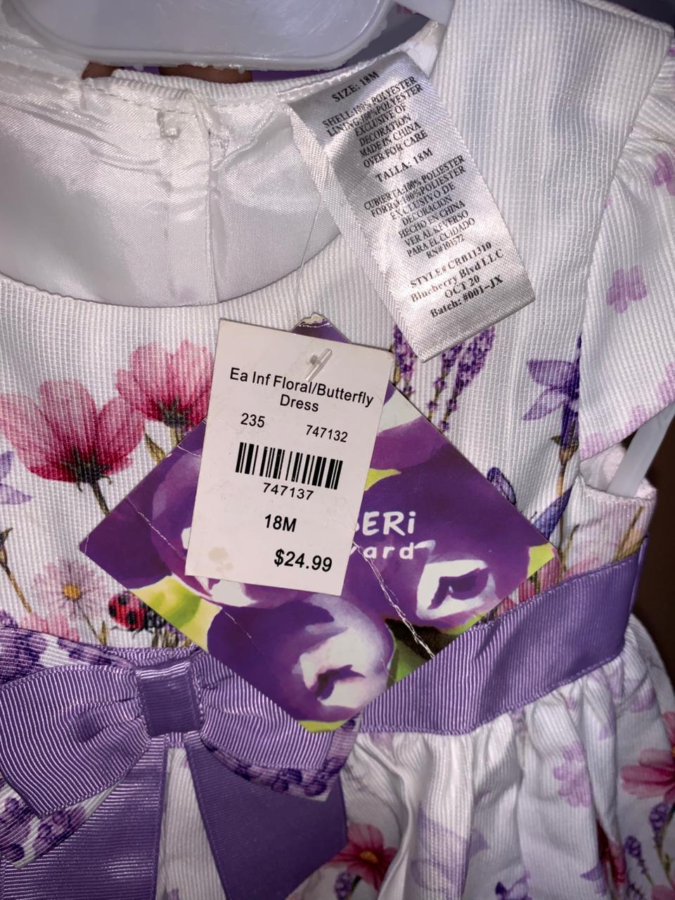 Blueberi Boulevard Infant Floral & Butterfly Dress - Size 18M (Fits 1.5 Years Old) AB1