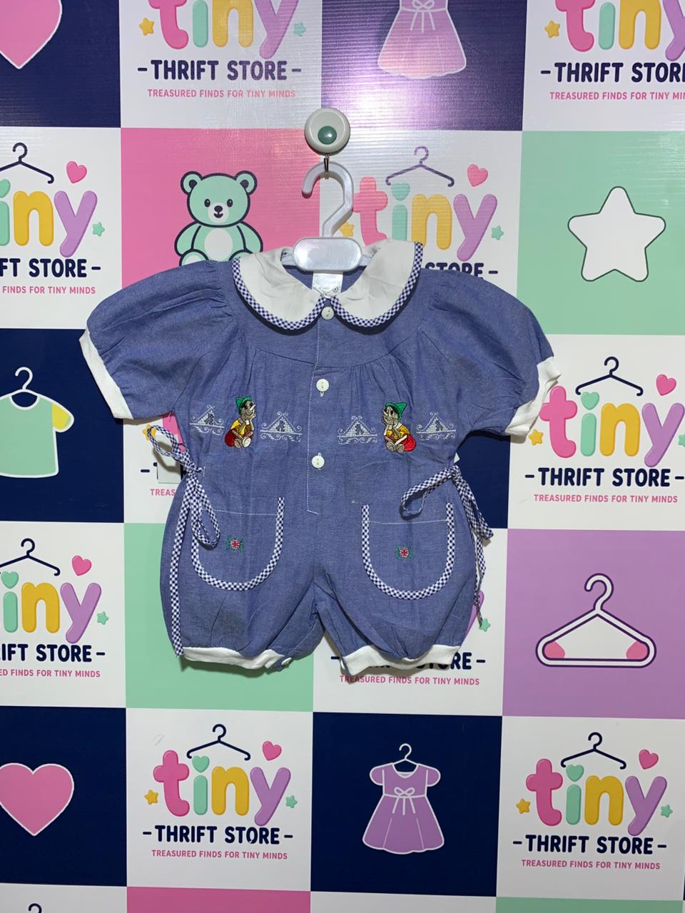 Artigianato Ricami Made in Italy Vintage Embroidered Blue Romper - Size 1 (Fits 1 Year Old) AB1