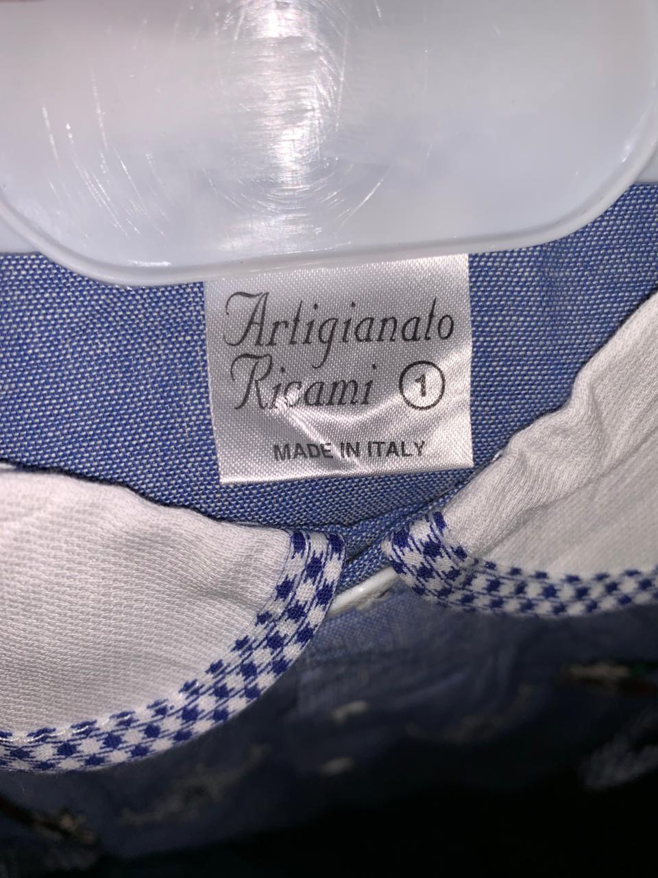Artigianato Ricami Made in Italy Vintage Embroidered Blue Romper - Size 1 (Fits 1 Year Old) AB1