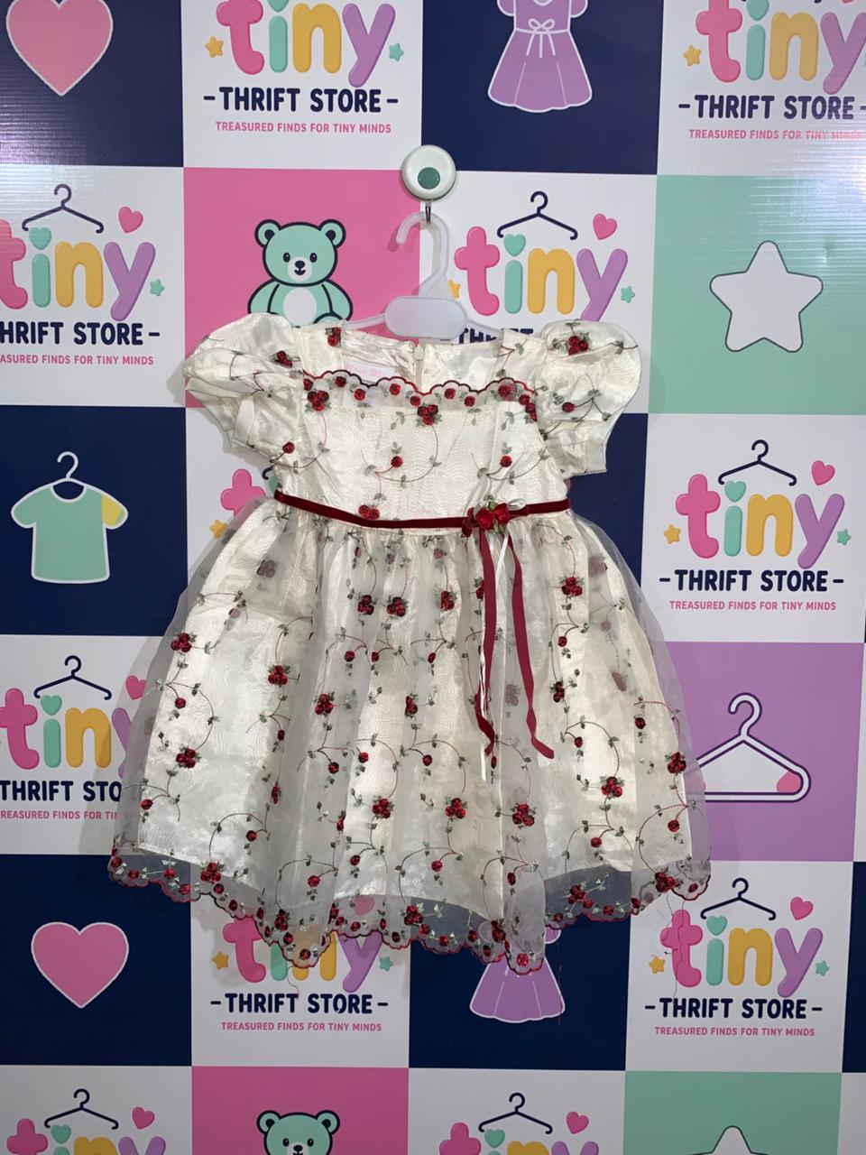 Bonnie Baby Cream Embroidered Rose Party Dress - Size 18M (Fits 1.5 Years Old) AB1