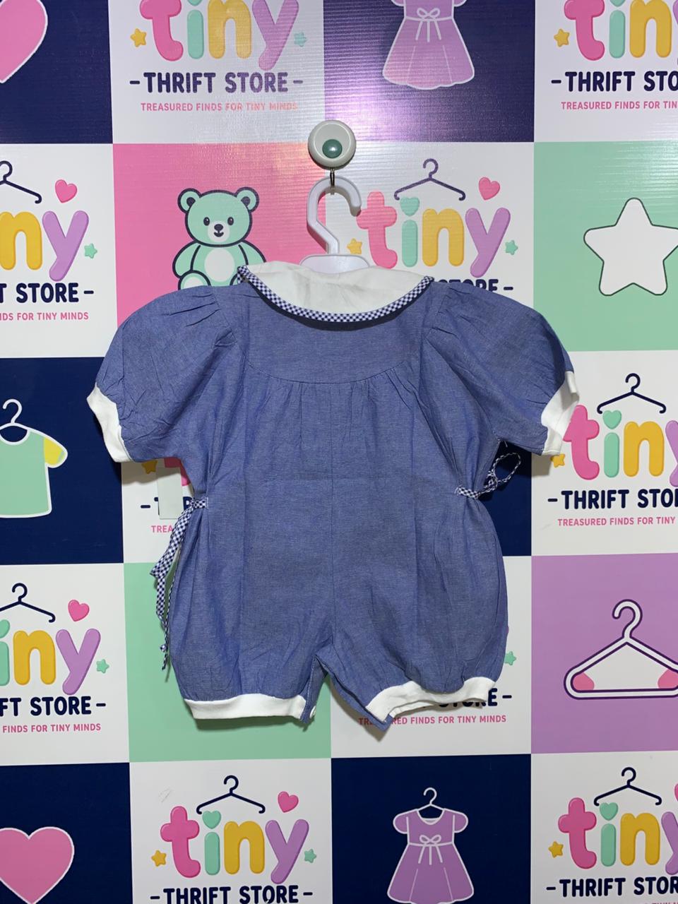 Artigianato Ricami Made in Italy Vintage Embroidered Blue Romper - Size 1 (Fits 1 Year Old) AB1