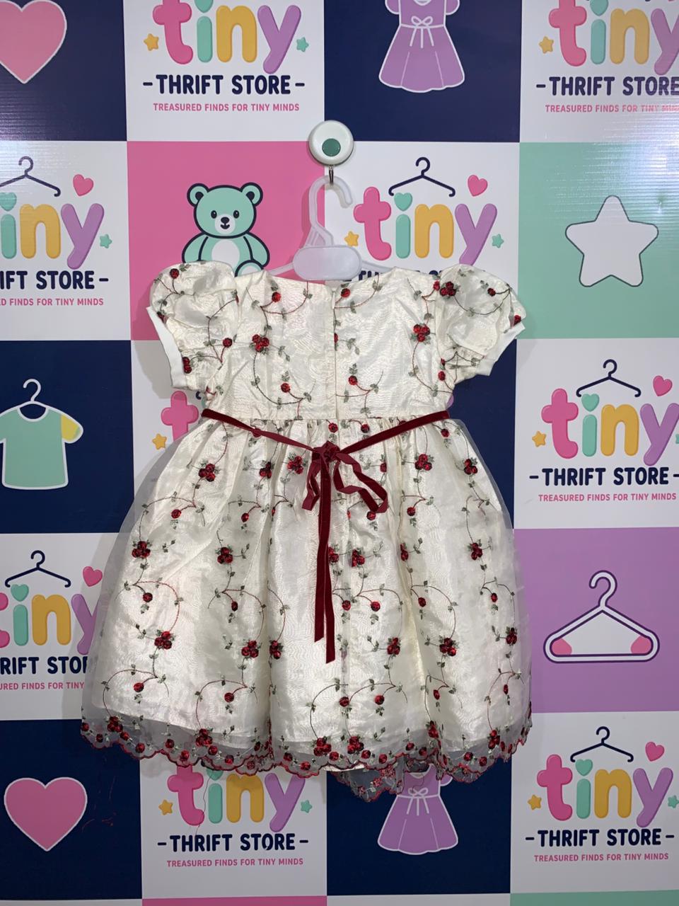 Bonnie Baby Cream Embroidered Rose Party Dress - Size 18M (Fits 1.5 Years Old) AB1