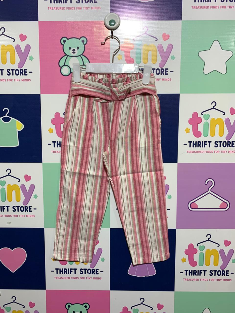 Mayoral Toddler Girls Pink & Beige Striped Linen Trousers (Estimated Age 3 Years) AB1