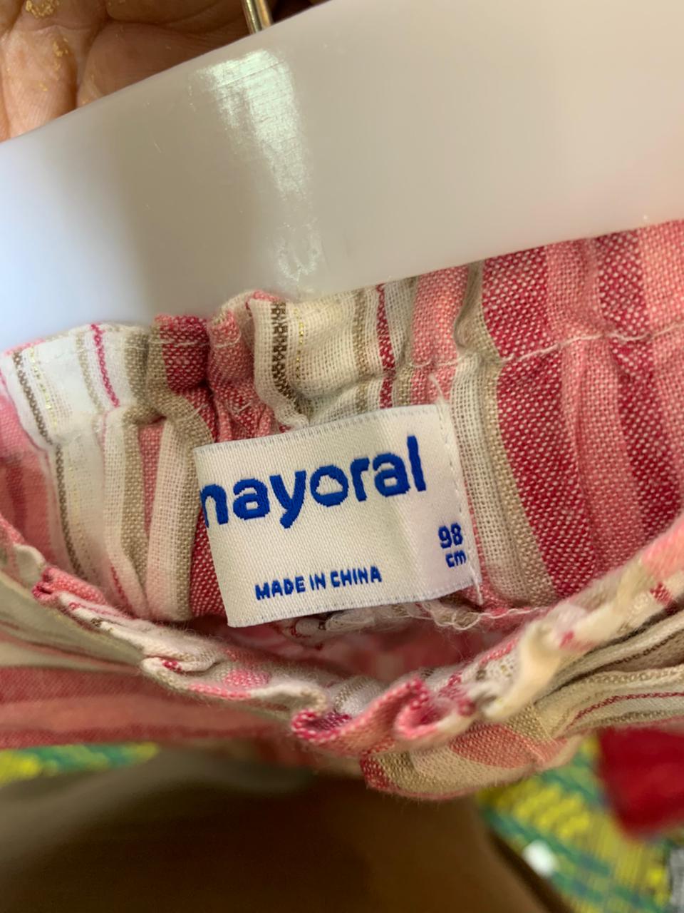 Mayoral Toddler Girls Pink & Beige Striped Linen Trousers (Estimated Age 3 Years) AB1