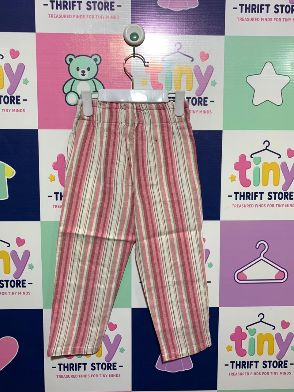 Mayoral Toddler Girls Pink & Beige Striped Linen Trousers (Estimated Age 3 Years) AB1