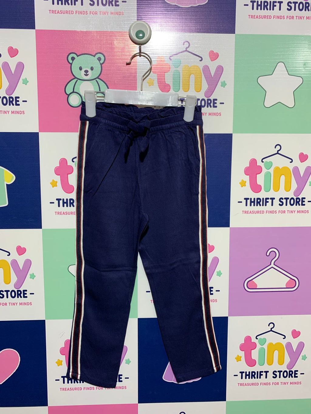 H&M Kids Navy Blue Sporty Side-Stripe Trousers - Size 3-4 Years (EUR 104) AB1