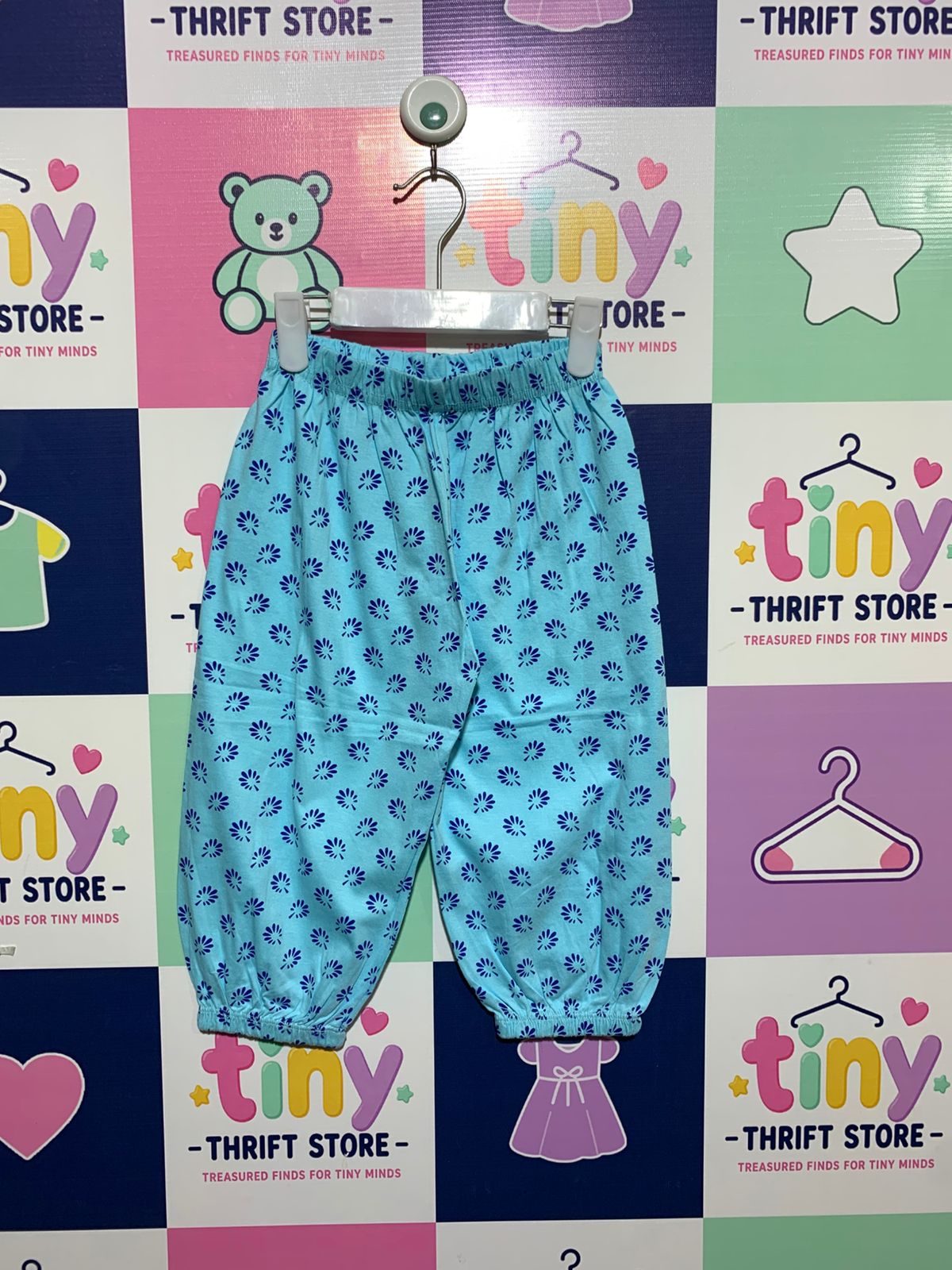 SSP Toddler Sky Blue Floral Print Pajama Trousers - Size 30 (Estimated 2-3 Years) AB1