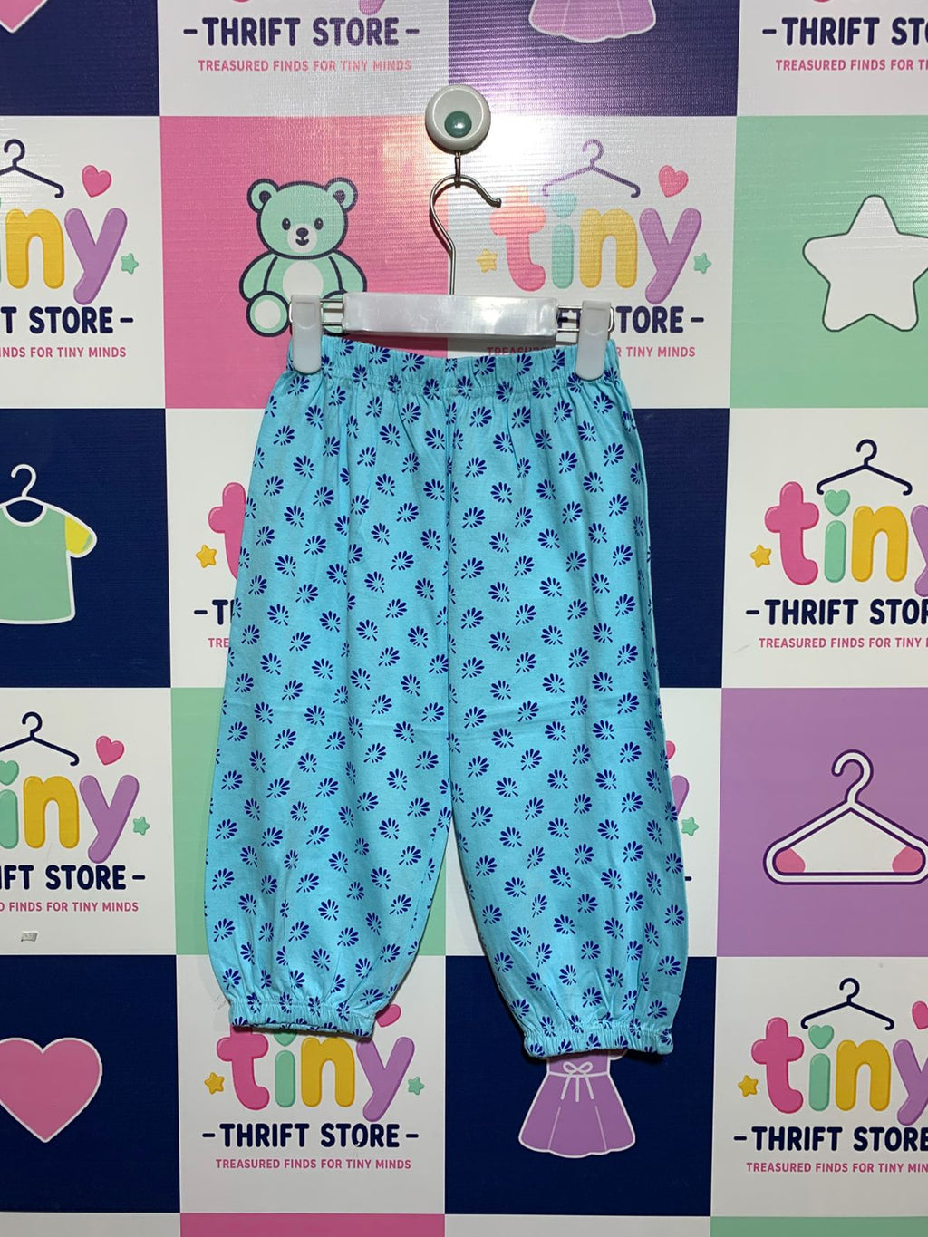 SSP Toddler Sky Blue Floral Print Pajama Trousers - Size 30 (Estimated 2-3 Years) AB1