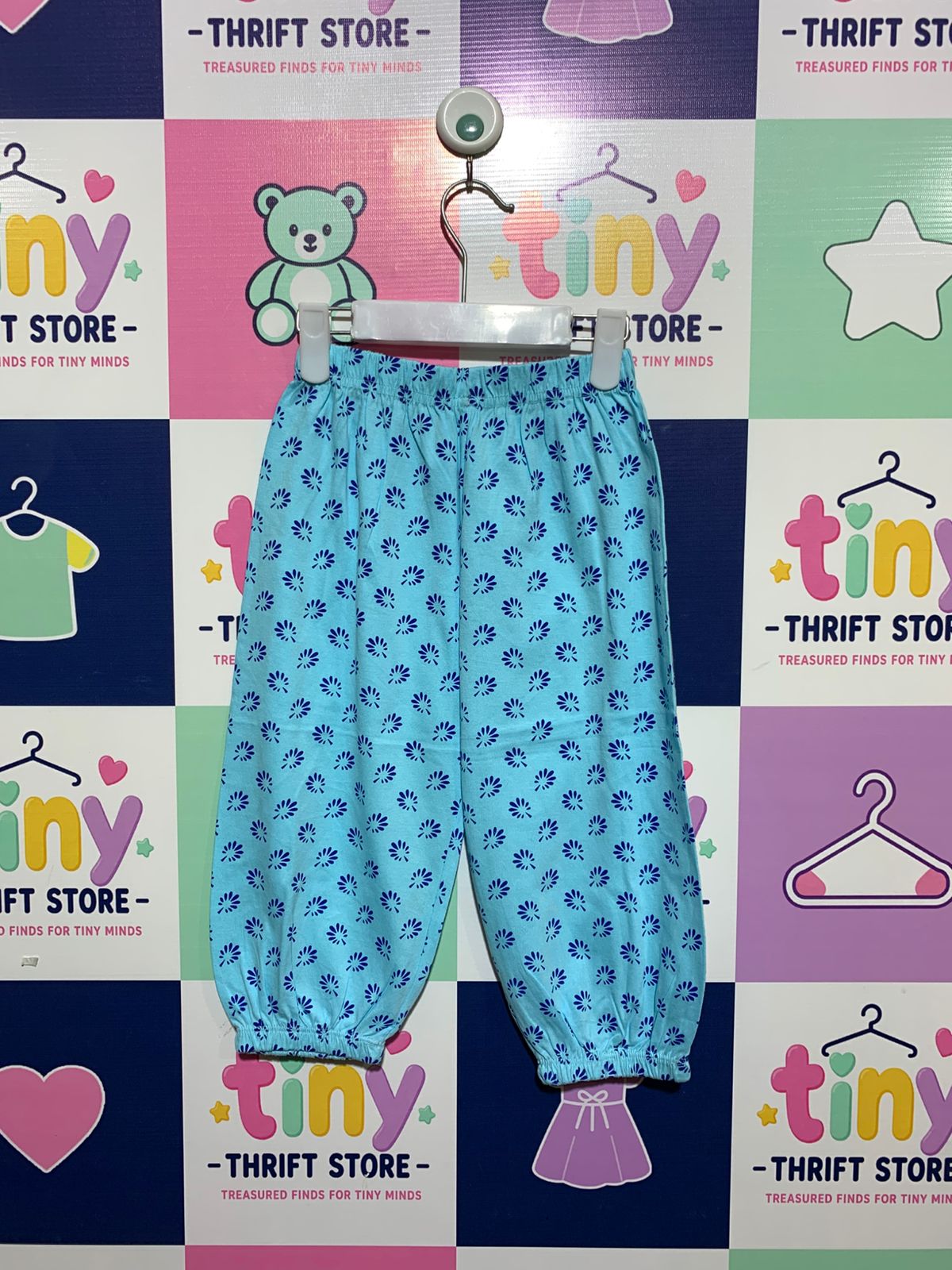 SSP Toddler Sky Blue Floral Print Pajama Trousers - Size 30 (Estimated 2-3 Years) AB1