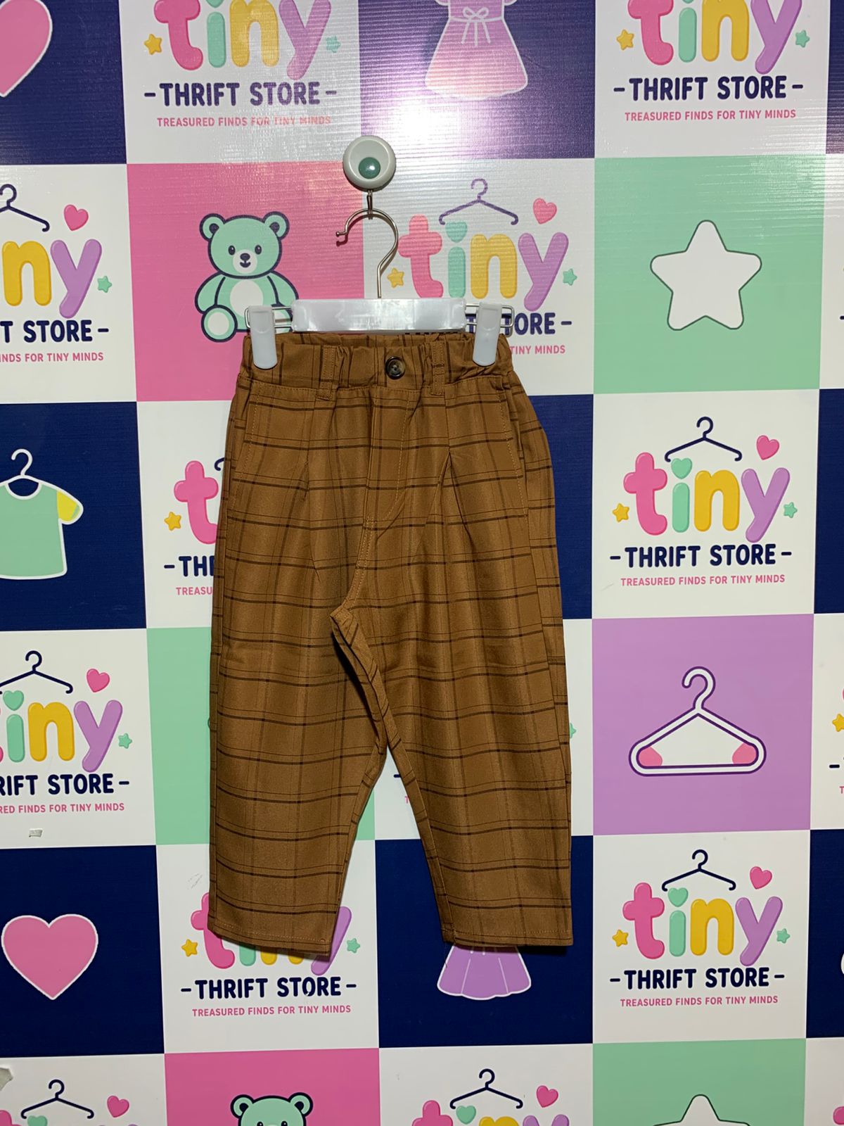 tiny manon Toddler Boys Brown Grid Pattern Trousers - Size 100 (Estimated 3-4 Years) AB1