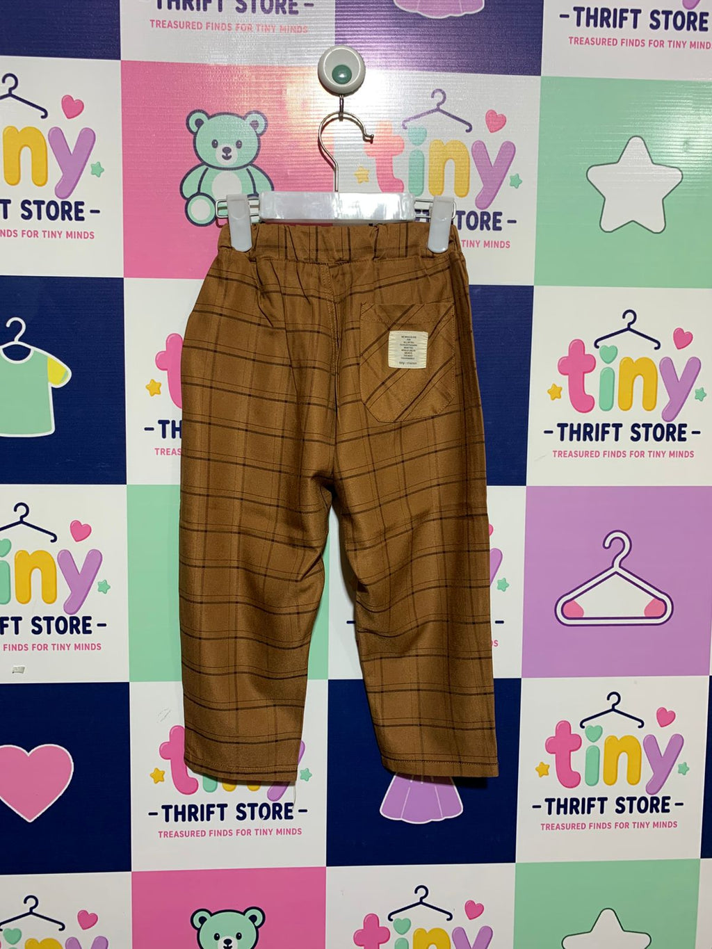 tiny manon Toddler Boys Brown Grid Pattern Trousers - Size 100 (Estimated 3-4 Years) AB1