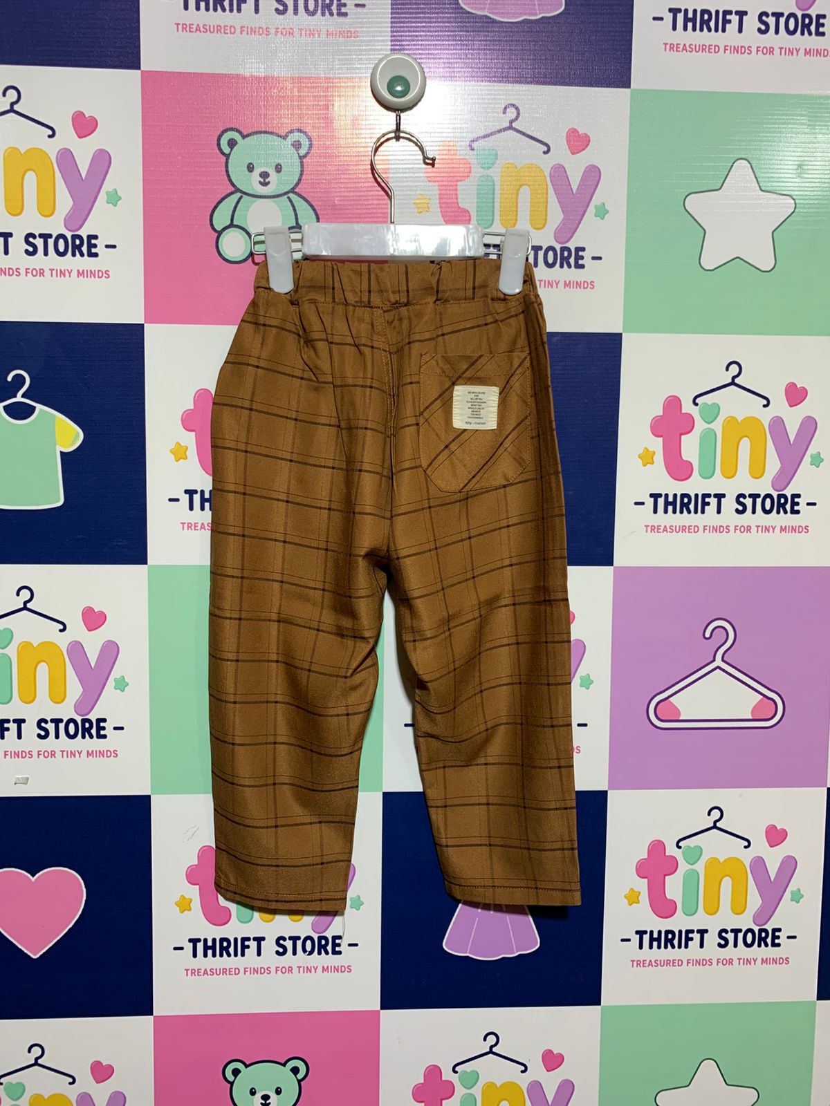 tiny manon Toddler Boys Brown Grid Pattern Trousers - Size 100 (Estimated 3-4 Years) AB1