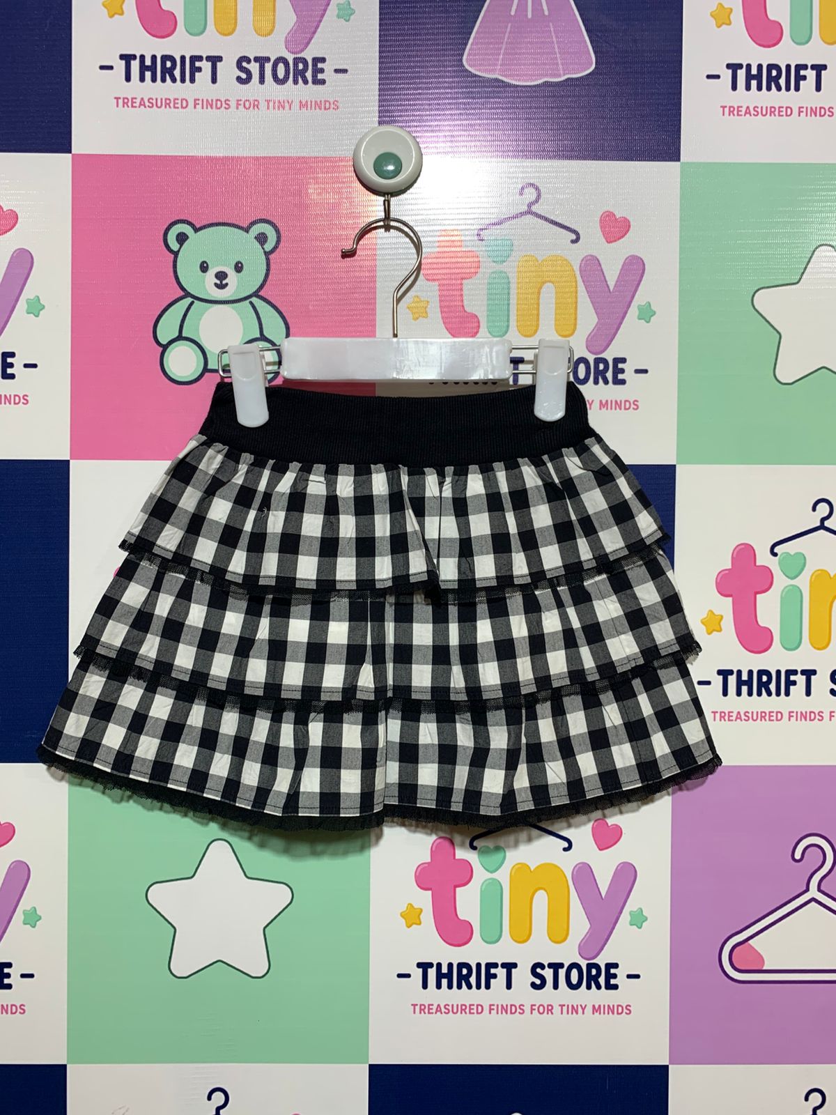 BeBe Kids Black & White Gingham Tiered Ruffle Skirt (Estimated Age 3-4 Years) AB1