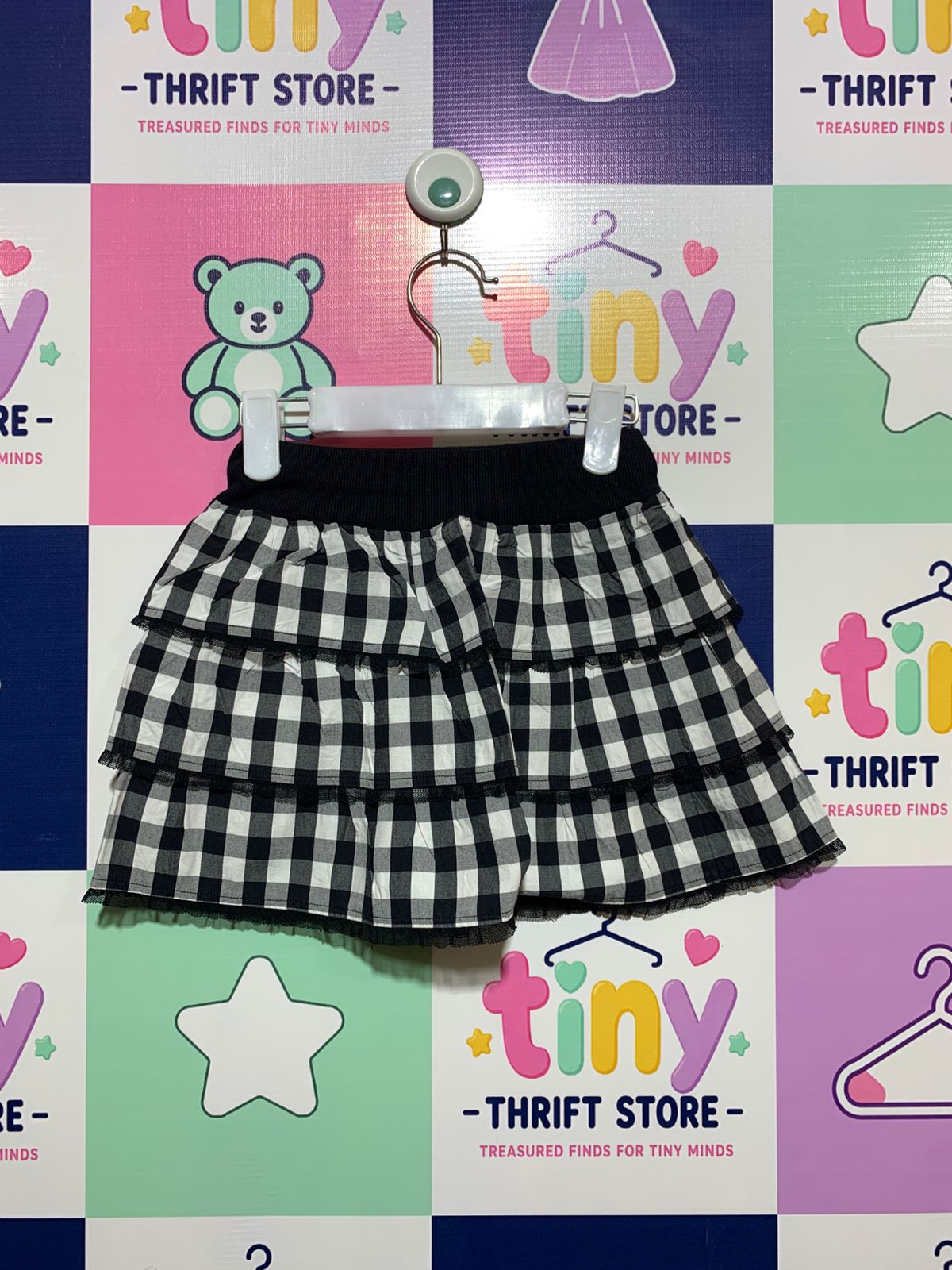 BeBe Kids Black & White Gingham Tiered Ruffle Skirt (Estimated Age 3-4 Years) AB1
