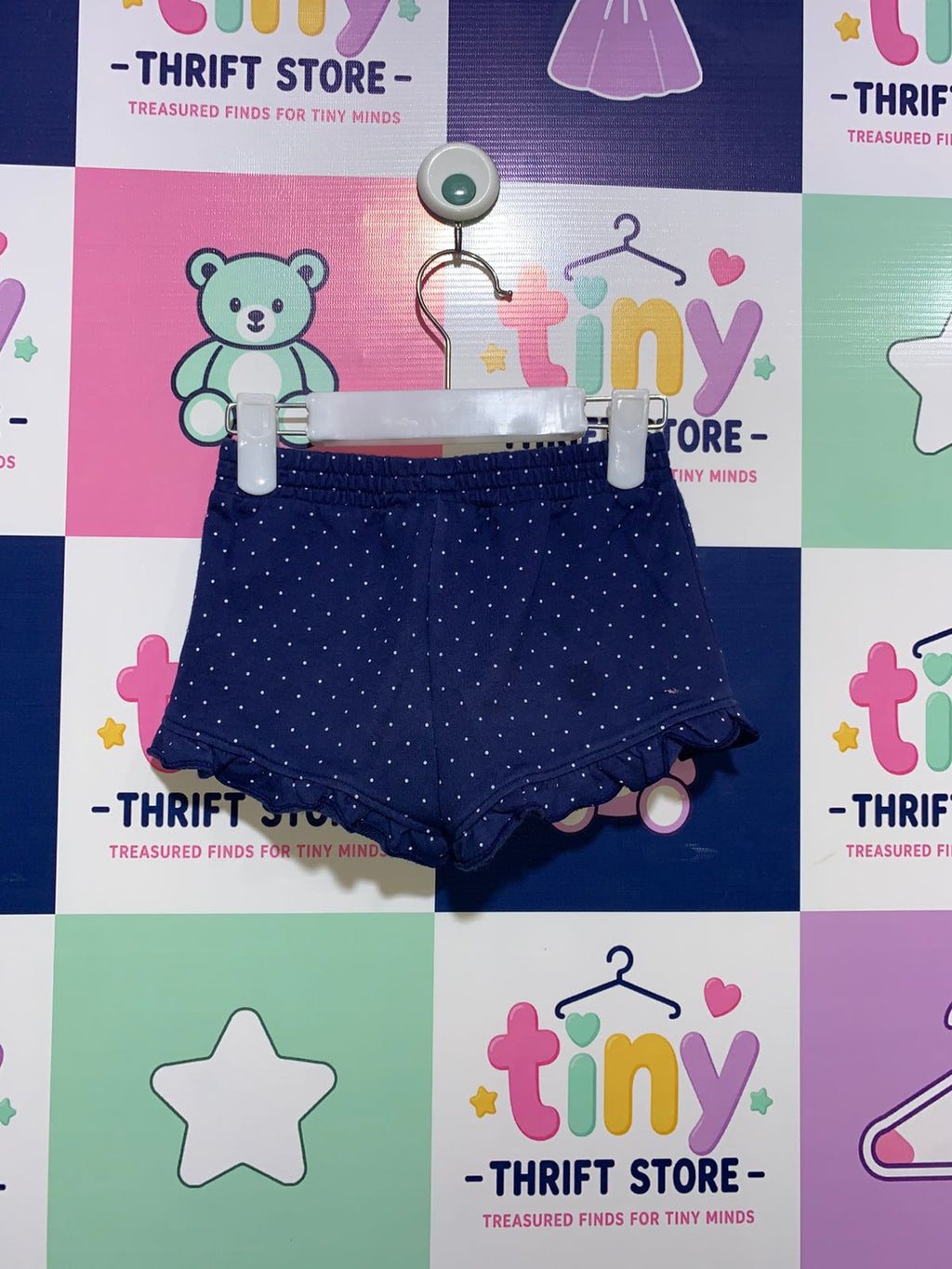 Tommy Hilfiger Toddler Girls Navy Blue Polka Dot Ruffle Shorts - Size 4T AB1