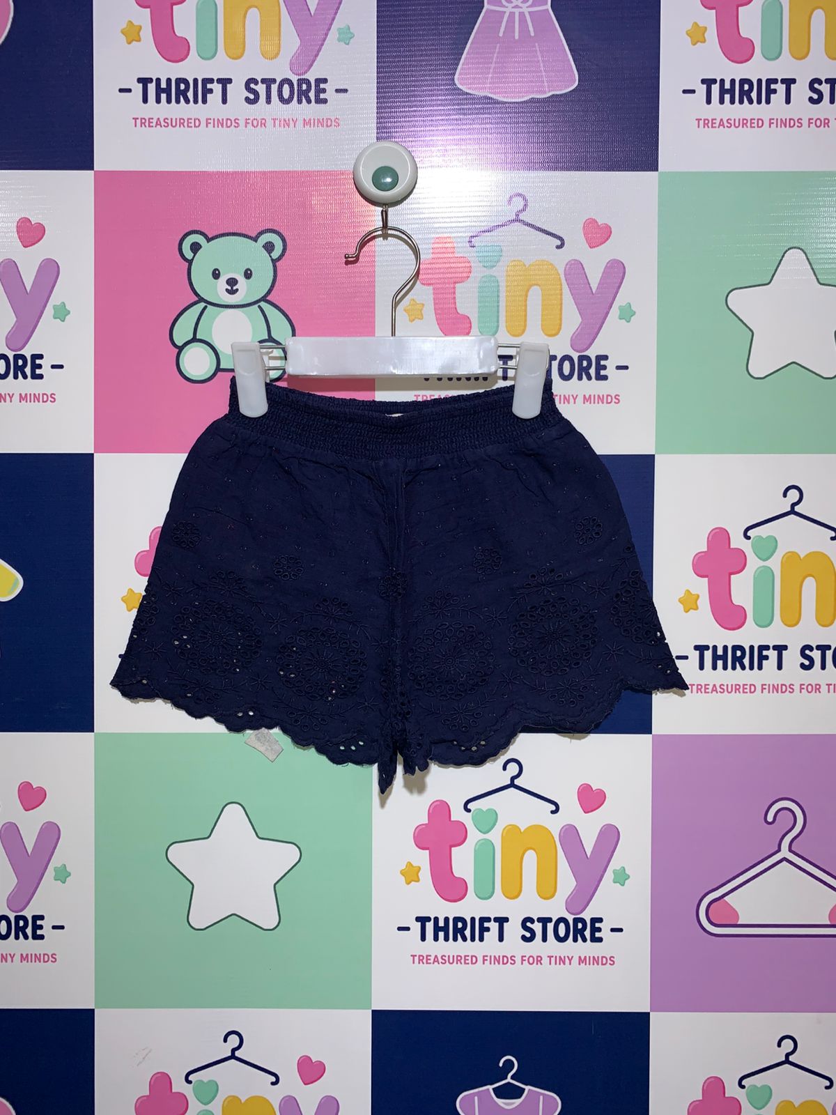 F&F Toddler Girls Navy Blue Eyelet Embroidered Shorts - Size 3-4 Years AB1