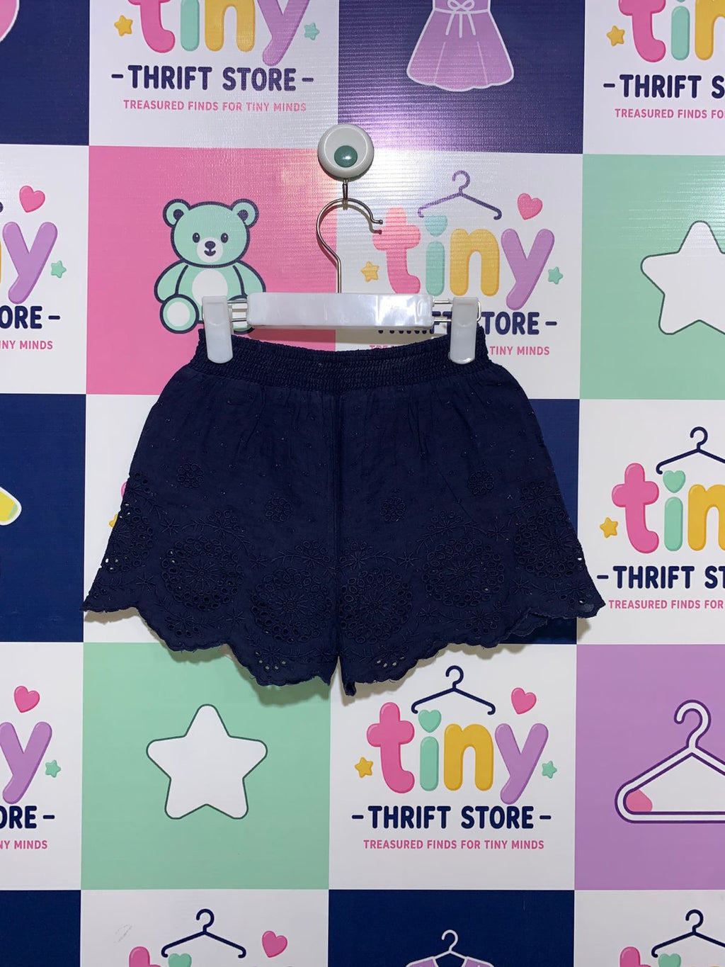 F&F Toddler Girls Navy Blue Eyelet Embroidered Shorts - Size 3-4 Years AB1